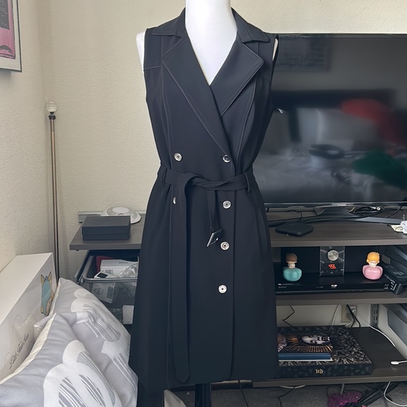White House black market sleeveless black trench coat dress 6 - Picture 6 of 14